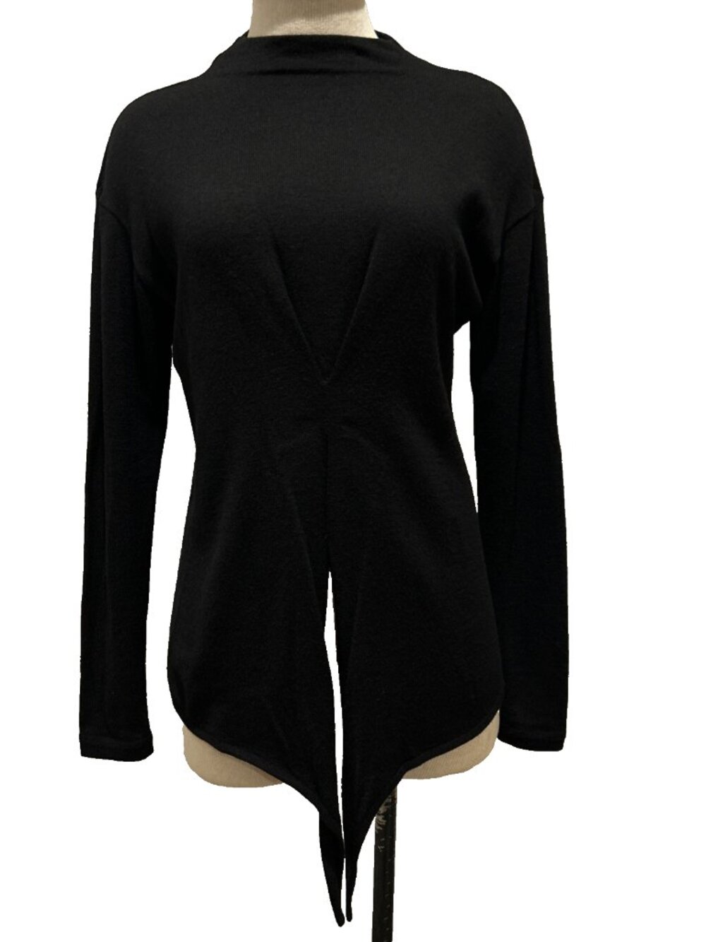 DONNA KARAN NEW YORK Wool Womens Long Sleeve Split Front Tie Black L Skirt Set